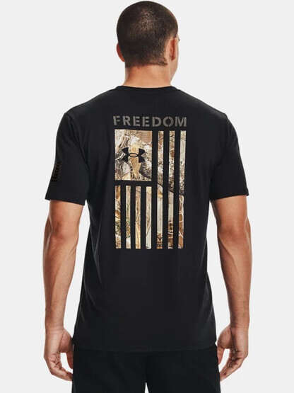 Under Armour Freedom Flag Camo Short Sleeve T-Shirt in Black Brown Umber with flag graphic